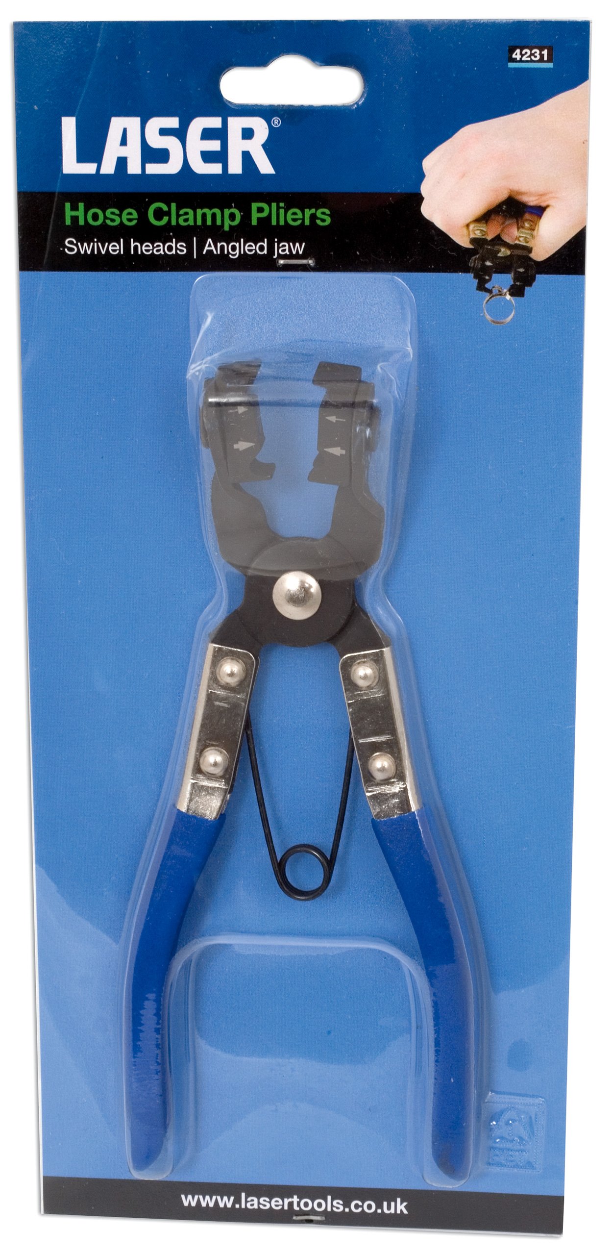 Laser 4231 Angled Swivel Jaw Hose Clamp Pliers - Heavy Duty Blue Hose Clamp Removal Tool for Automotive, Plumbing & HVAC Repairs