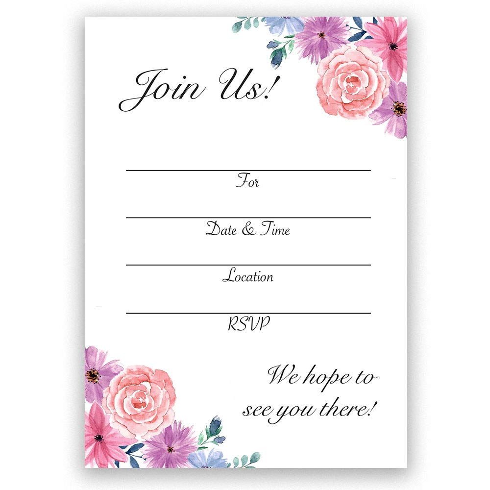 Premium Fill-In Floral Invitation Set with Envelopes - Elegant Baby Shower, Birthday, Bridal & Wedding Invitations - 100% Made in USA - Perfect for Engagements, Anniversaries & Special Events