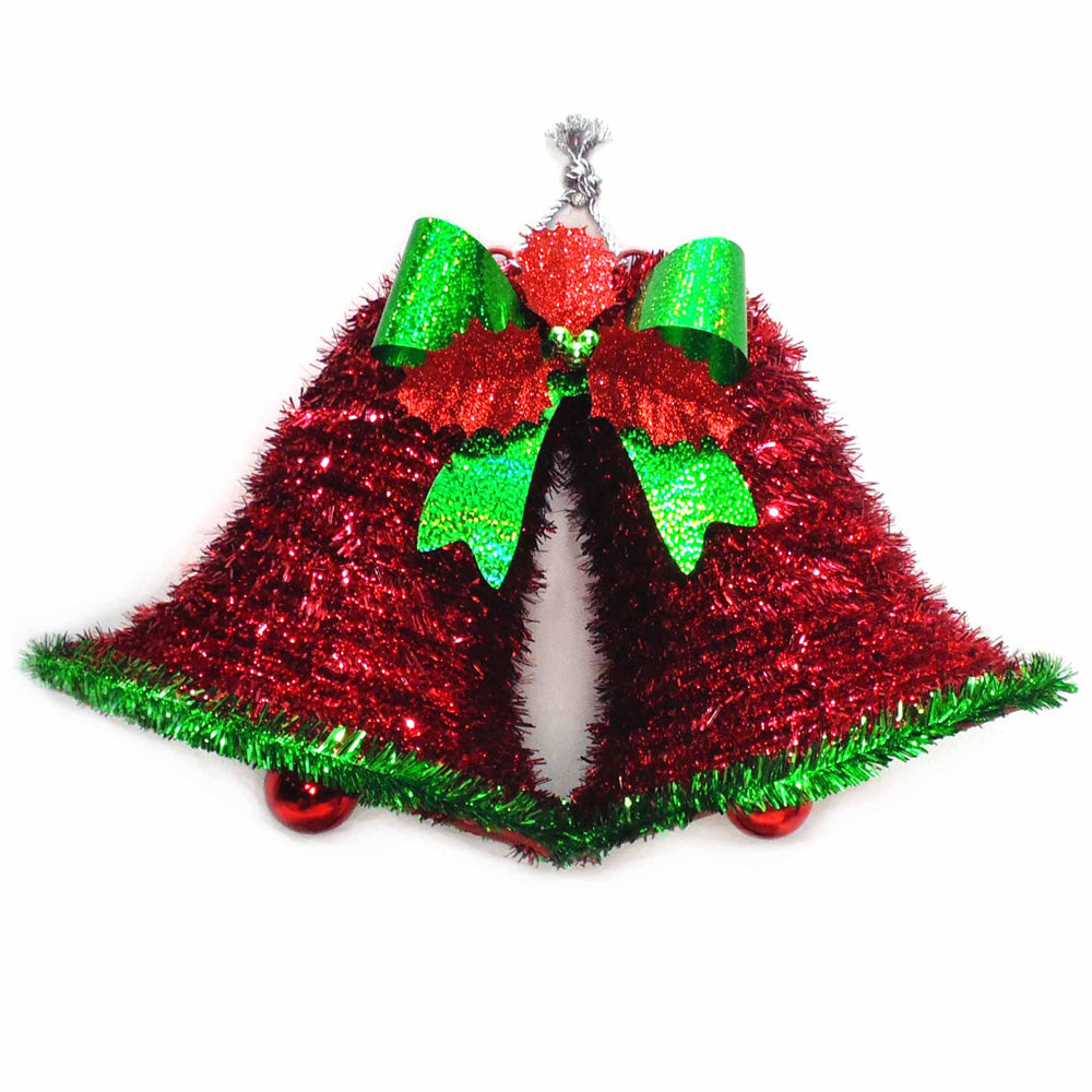 2D Double Bell with Holly - Christmas Hanging Decorations for Tree, Door & Holiday Home Décor - Festive Ornaments for Xmas Party & Winter Celebrations