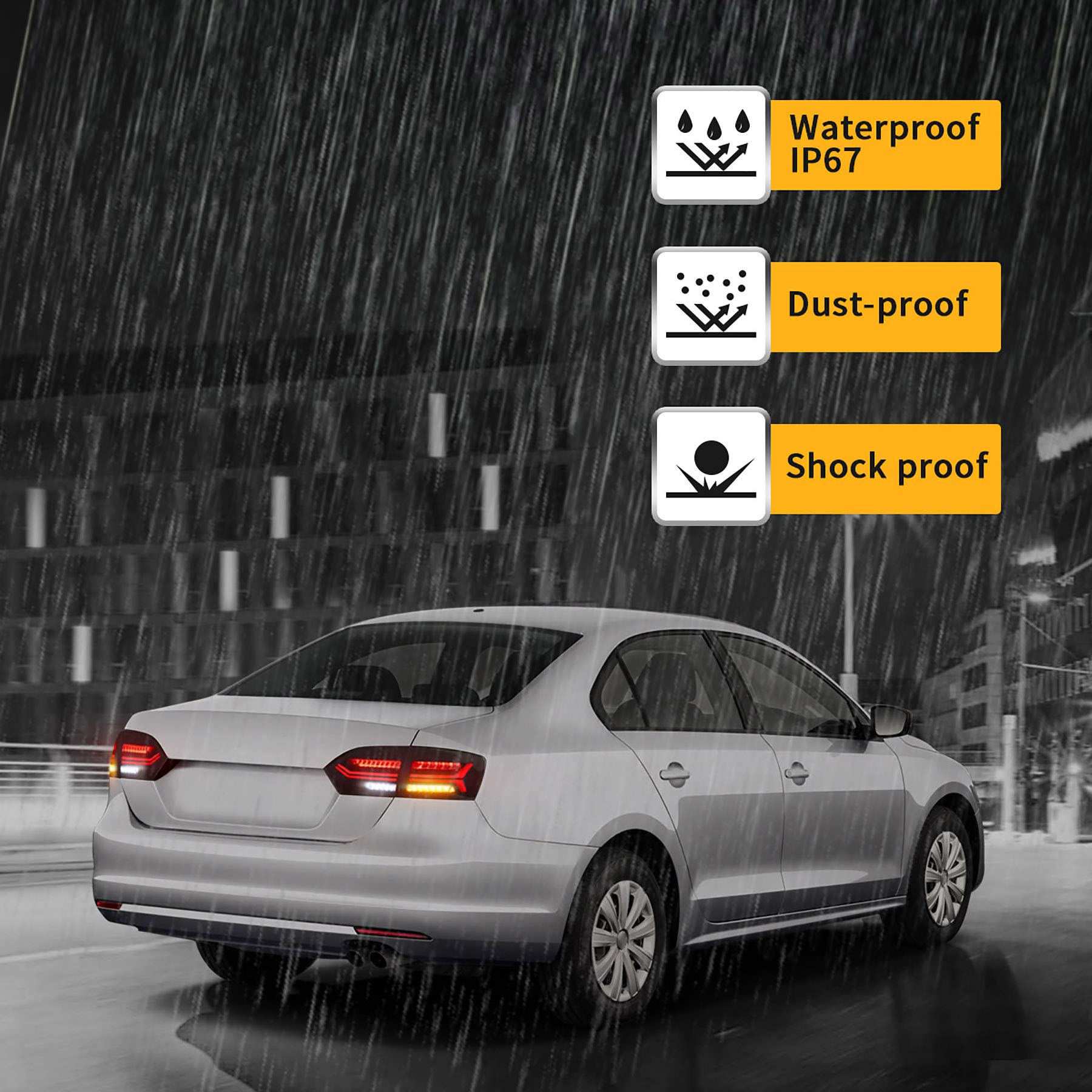VLAND Full LED Tail Lights for VW Jetta 2011-2014 & Sagitar 2012-2014 (Excludes GLI & LED Models) - Sequential Turn Signal Smoke Tinted Rear Lamp Assembly with Left Fog Light | Upgrade for Night Driving & Enhanced Style