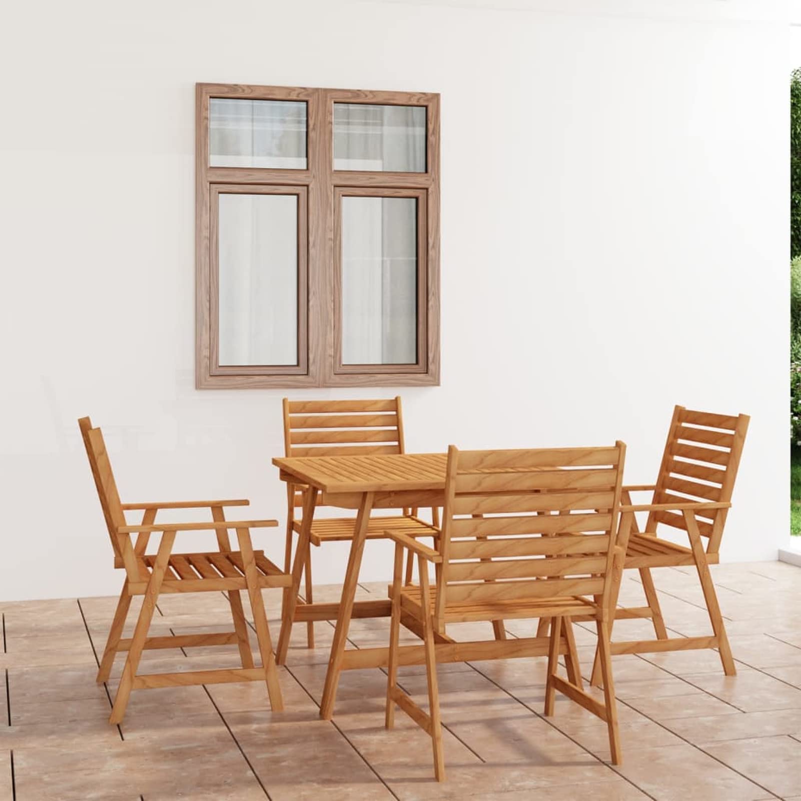 Festnight 5-Piece Acacia Wood Patio Dining Set - Outdoor Furniture for Garden, Backyard & Poolside - Durable Conversation Set with Chairs for Entertaining