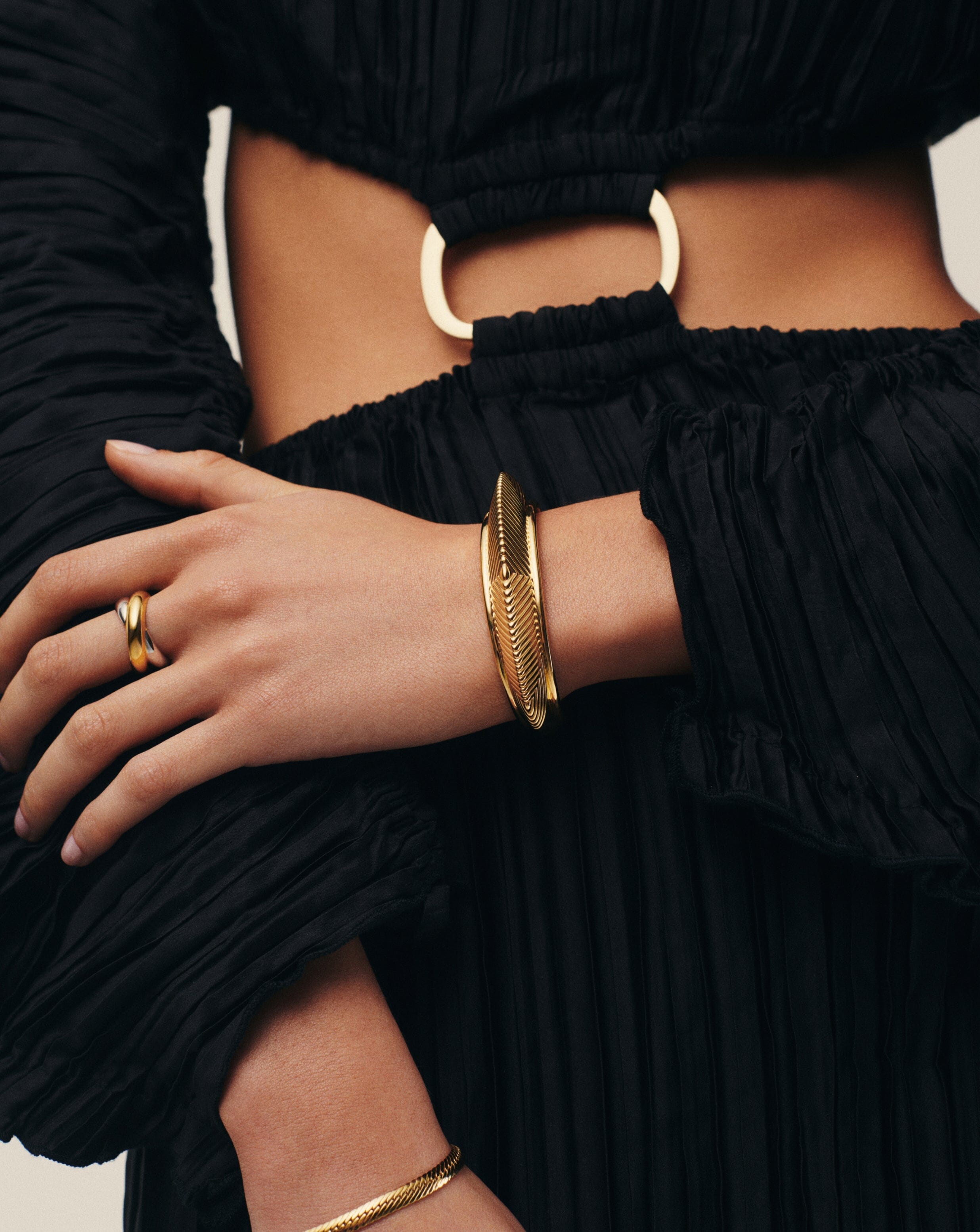 Hera Dome Ridge Statement Cuff Bracelet - 18k Gold Plated Women's Fashion Jewelry for Party, Wedding & Evening Wear