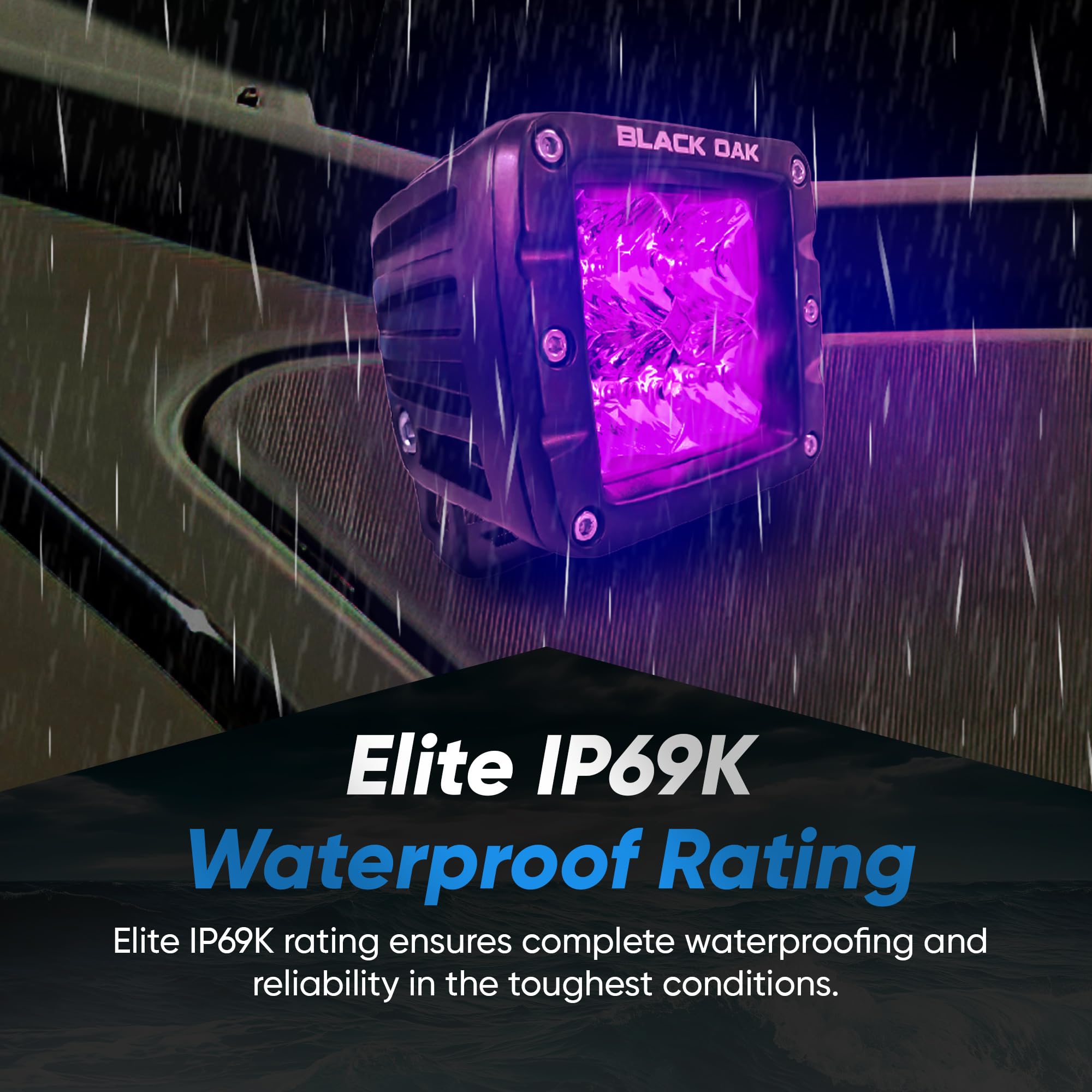 Black Oak 2 Inch LED Light Pods - Ultraviolet Blacklight, Waterproof Marine Rated for Night Fishing, Truck & Boat Lighting | Perfect for Off-Road, Underwater & Outdoor Adventures