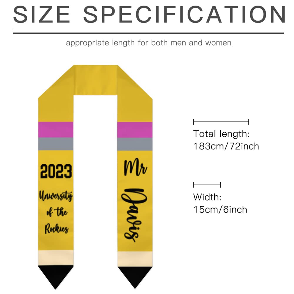 Custom Unisex Teacher Graduation Stole - Double-Sided Pencil Design Class of 2025 - 72 Inch College Graduation Sash Gift for Men & Women - Perfect for Graduation Ceremonies, Teacher Appreciation & Academic Celebrations