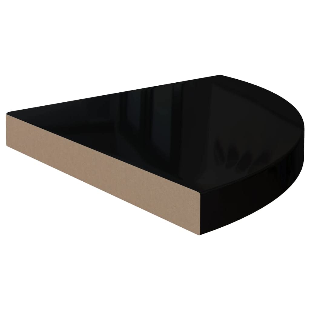 Modern Floating Corner Shelf - High Gloss Black MDF Wall Mounted Storage (13.8
