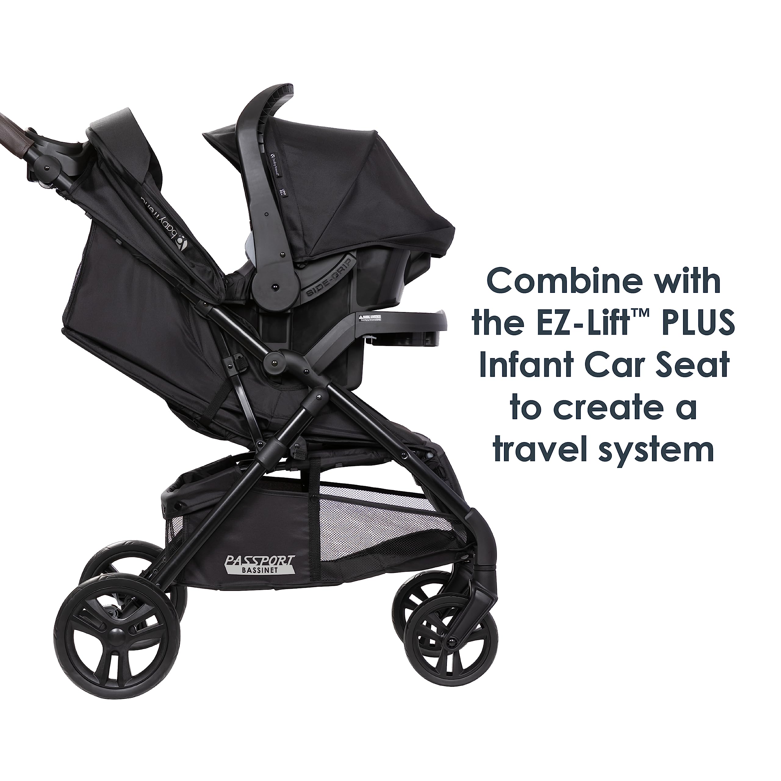 Baby Trend Passport DLX Travel System Stroller with EZ-Lift Plus Infant Car Seat - Uptown Black | Lightweight Compact Stroller for Newborns & Toddlers | Perfect for Air Travel, Shopping & Daily Walks