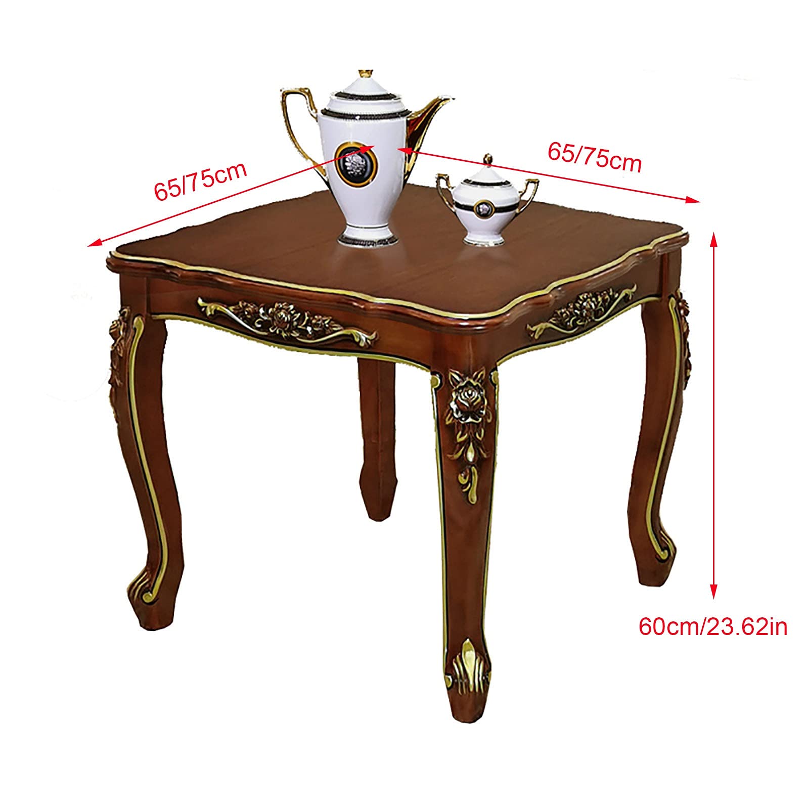 European Style Wooden Coffee Table - 75x75x60cm Square Side Table for Sofa, Bedside, Corner - Perfect for Living Room, Balcony, Bedroom & Small Spaces