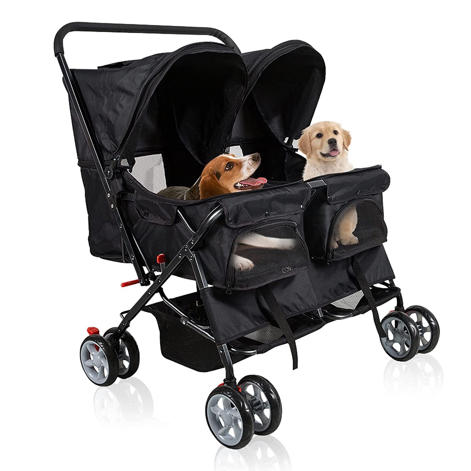 Double Pet Stroller for 2 Dogs & Cats - Foldable Two-Seater Carrier Cart with Multiple Colors (Black) | Perfect for Park Walks, Vet Visits & Outdoor Adventures