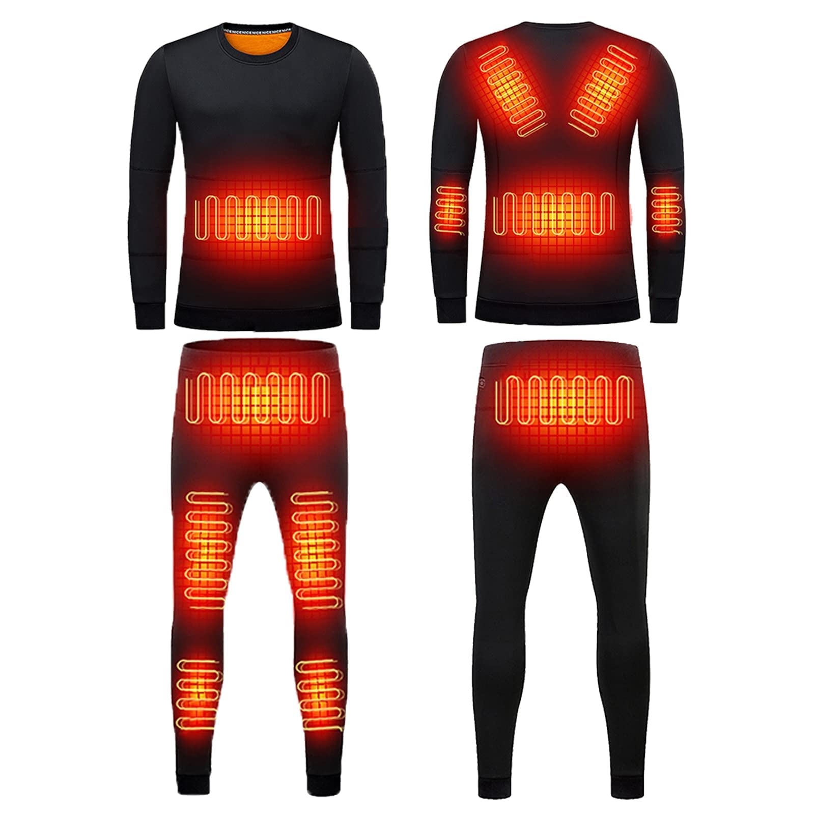 USB Heated Thermal Underwear Set for Men - Winter Electric Heating Fleece Lining Top & Pants - Perfect for Outdoor Work, Skiing, and Cold Weather Activities