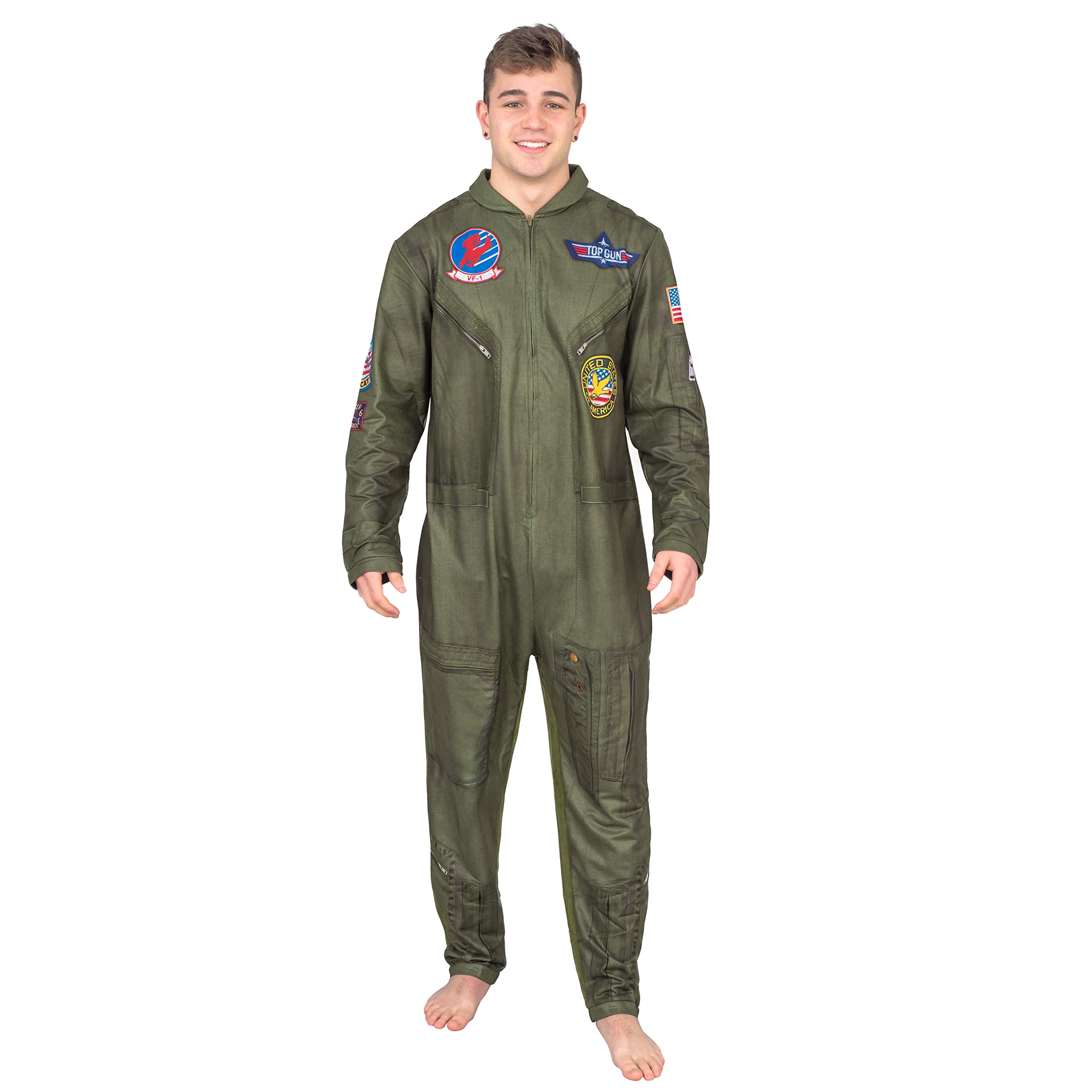 Top Gun Flight Suit Costume - Maverick Pilot Jumpsuit Pajama Union Suit for Adults, Halloween Cosplay & Movie Theme Parties - Soft & Comfortable Sleepwear for Men & Women