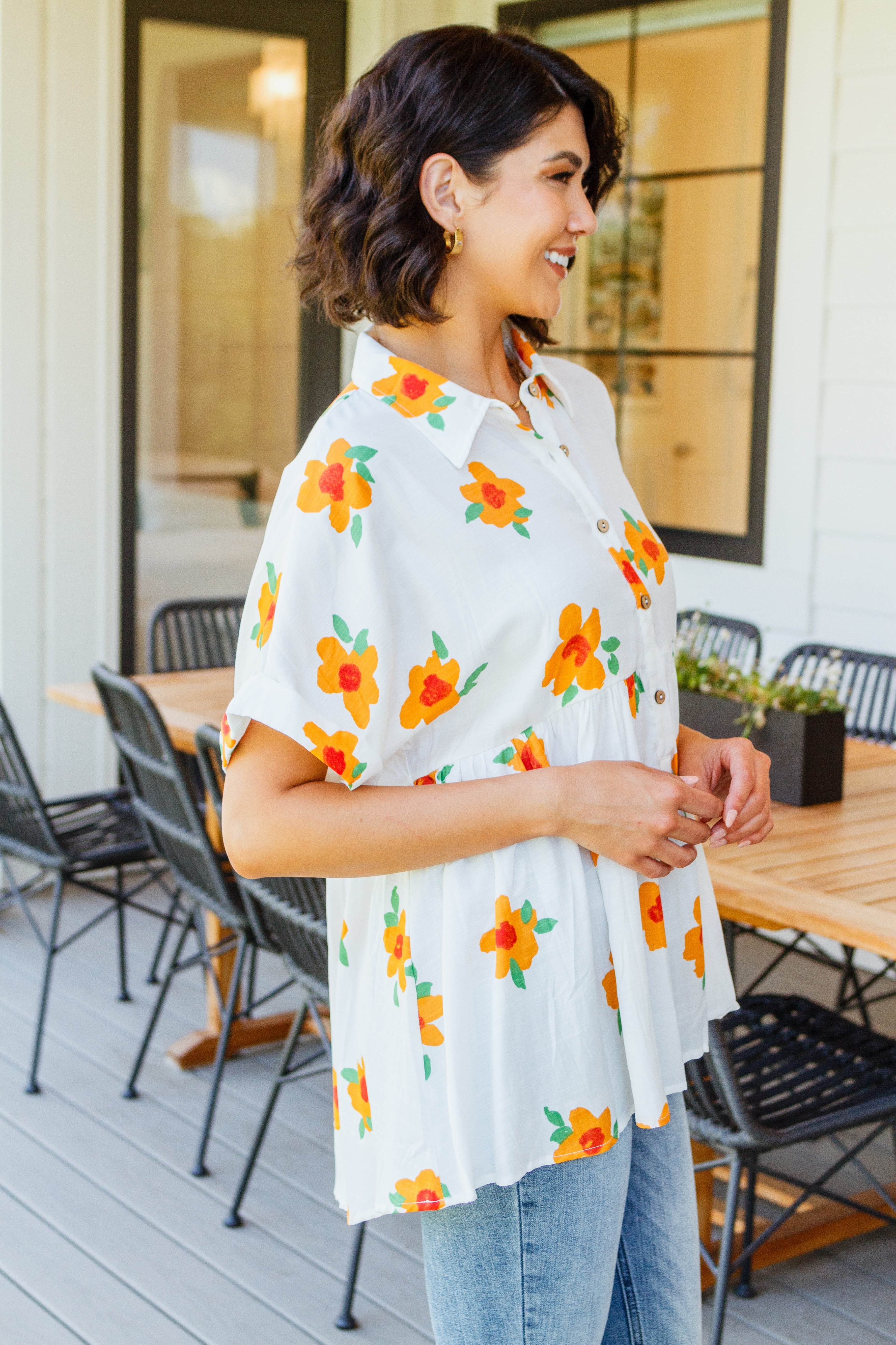 Blissed Out Button Up Babydoll Tunic - Women's Flowy Casual Top for Summer | Perfect for Beach, Date Night & Boho Outfits