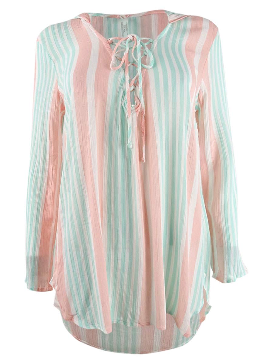 Women's Striped Lace-Up Hoodie Dress - Coco Style Swim Cover Up | Mint Green Sleeveless Beachwear for Pool, Vacation & Summer Outfits (Size S, Mint)