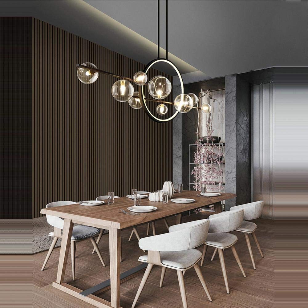 Modern Wrought Iron LED Chandelier Light - Round Black & Gold Postmodern Glass Bubble Design with G9 Bulb (100x73cm) - Perfect for Dining Room, Living Room, and Bedroom Lighting