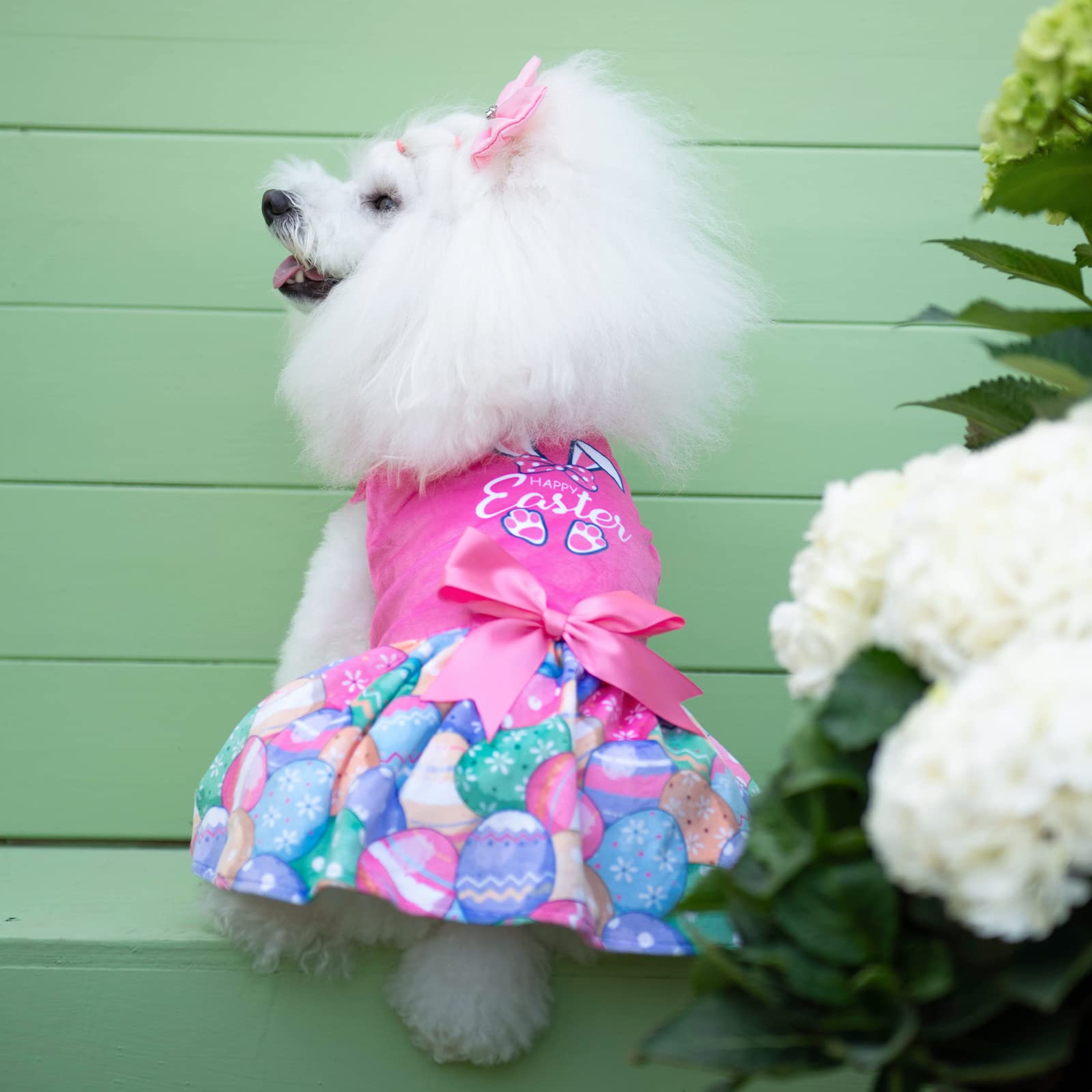 Happy Easter Dog Dress for Small Dogs - Velvet Pink Puppy Dress with CuteBone Design - Perfect for Easter Photos, Parties & Holiday Outfits (CVA18M-D)