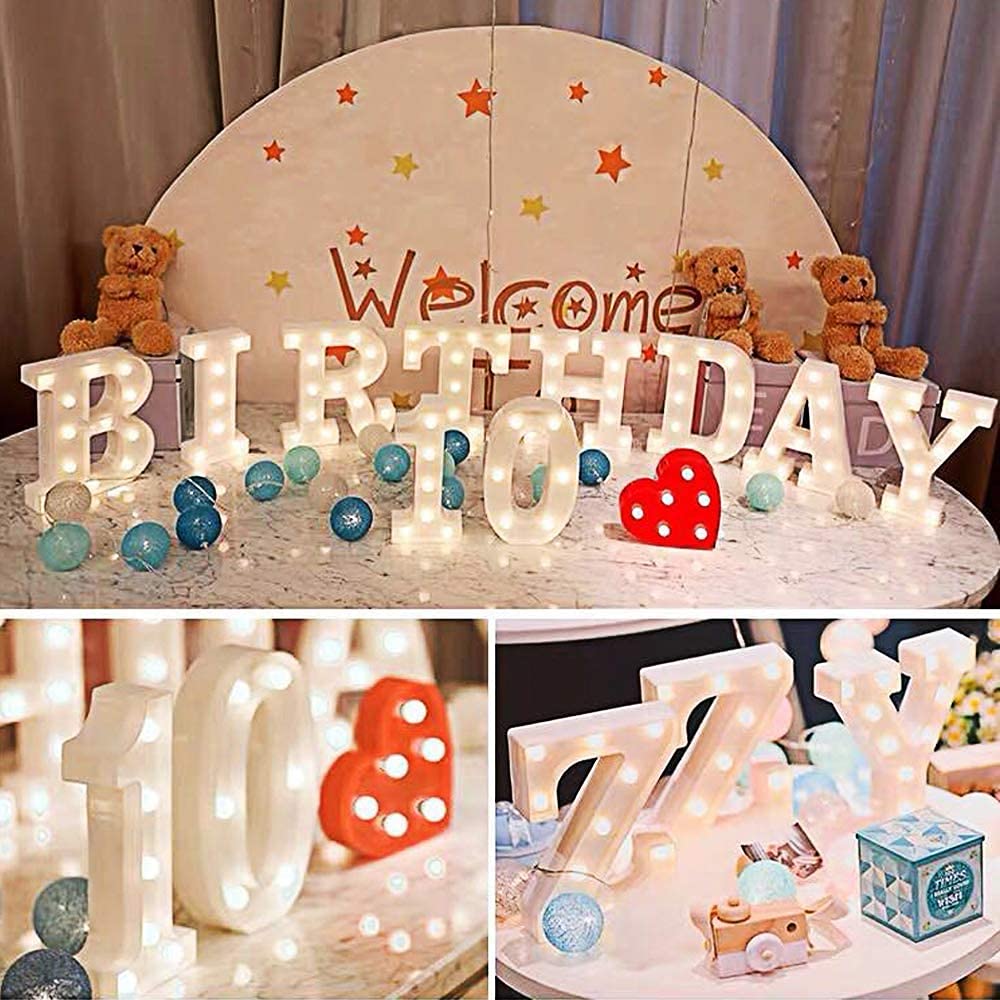 LED Alphabet Letter Lights - Plastic Marquee Table Lamps for Home Decor, Birthday & Wedding Party Lighting - Wall Hanging Word Symbols for Everyday Use in Bedroom, Living Room and Nursery