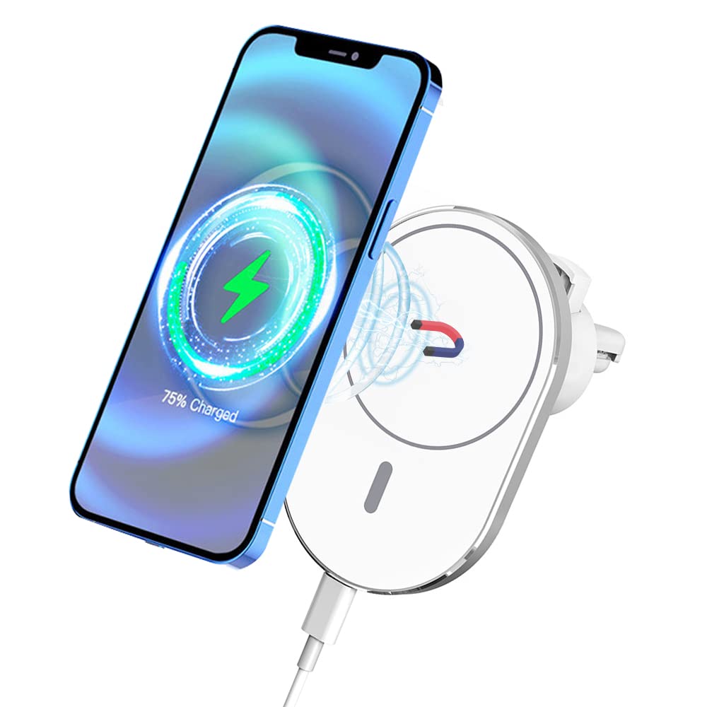 Hrbzo Wireless Car Charger with MagSafe - 360° Adjustable Auto Alignment Magnetic Phone Mount for iPhone 13/12 & Samsung S21/S20 - Fast Charging Air Vent Car Holder for Safe Driving & Hands-Free Navigation