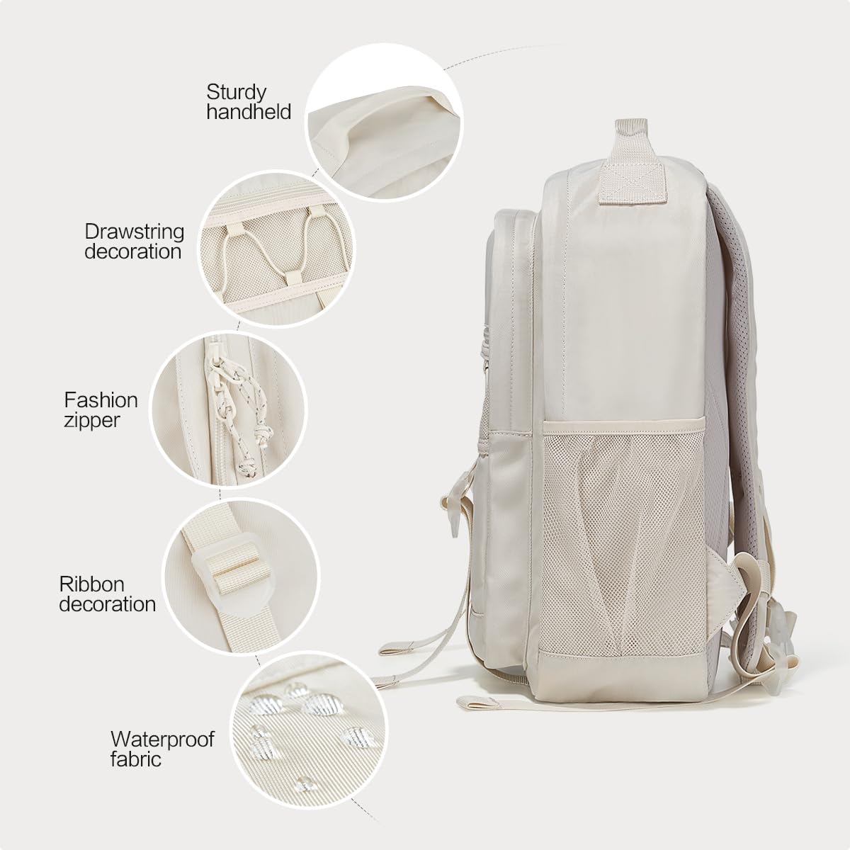 OIWAS Women's 15.6 Inch Laptop Backpack - Lightweight Stylish Travel Daypack with Large Capacity | Perfect for Work, School, Commuting & Travel (Off White)