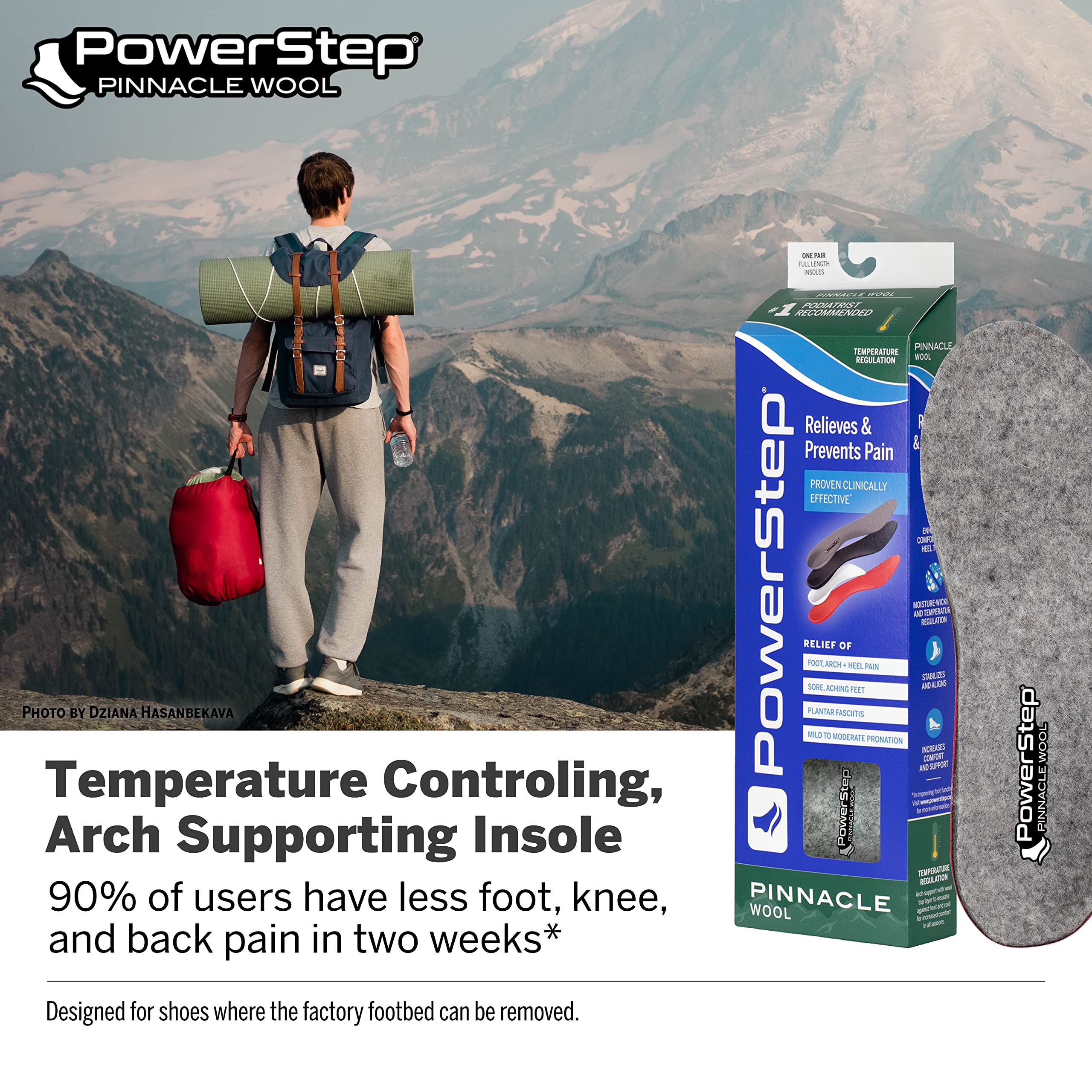 Powerstep Pinnacle Hiker Insoles - Maximum Arch Support Orthotic Inserts for Hiking Boots - Comfortable Foot Support for Men & Women - Perfect for Long Hikes, Backpacking & Outdoor Adventures