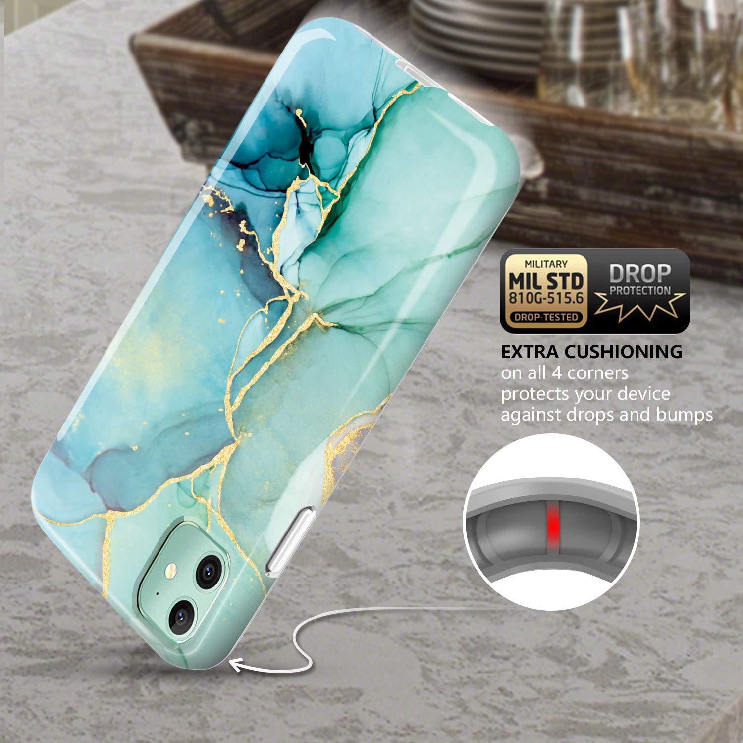 Luolnh iPhone 11 Case - Marble Design Shockproof Soft Silicone Bumper Cover for iPhone 11 6.1 Inch (2019 Model) - Abstract Mint | Perfect for Daily Use, Work, and Travel Protection