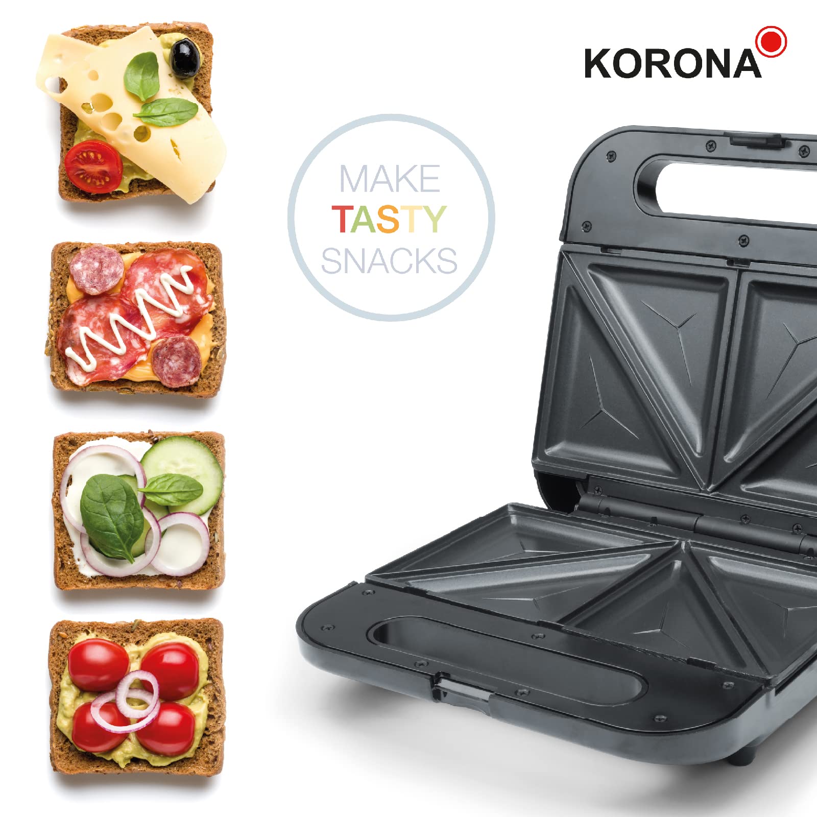 Korona 47019 - XXL Panini Maker, 750W, Non-Stick Coating, Space-Saving Design, Fits American Sandwich Discs, Easy to Clean - Perfect for Home, Office & Cafes