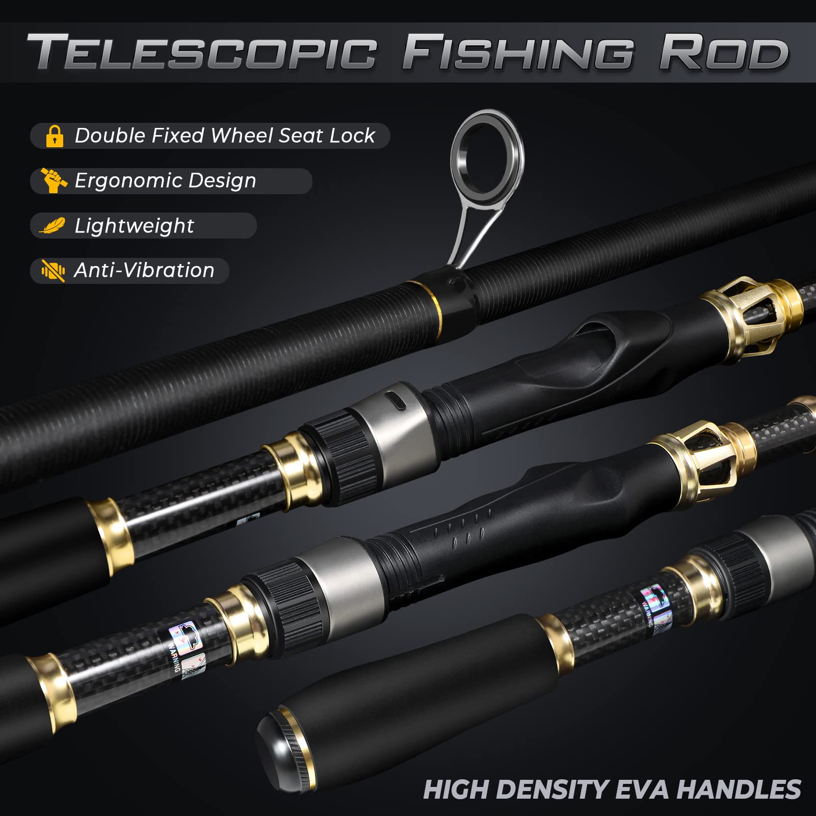 PLUSINNO Telescopic Fishing Rod and Reel Combo Kit with Spinning Reel & Carrier Bag - Lightweight Carbon Fiber Fishing Pole for Freshwater & Saltwater Fishing - Perfect Gift for Men & Women Anglers (Great for Shore, Boat, and Travel Fishing Adventures)
