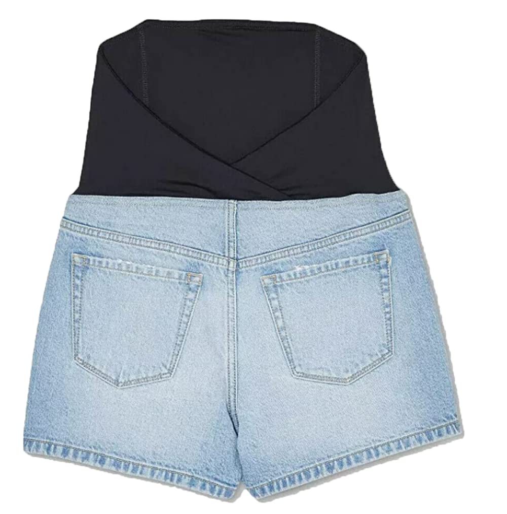 Ingrid & Isabel Maternity Women's Crossover Panel Midi Jean Shorts for Pregnancy - Comfortable Denim Shorts for Expecting Moms, Perfect for Summer Outfits & Casual Wear