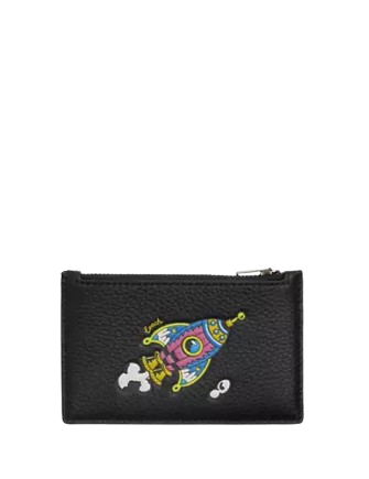 Coach Cosmic Zip Card Case with Rocket Print - Stylish Wallet for Credit Cards & ID - Perfect for Travel, Work, and Everyday Use