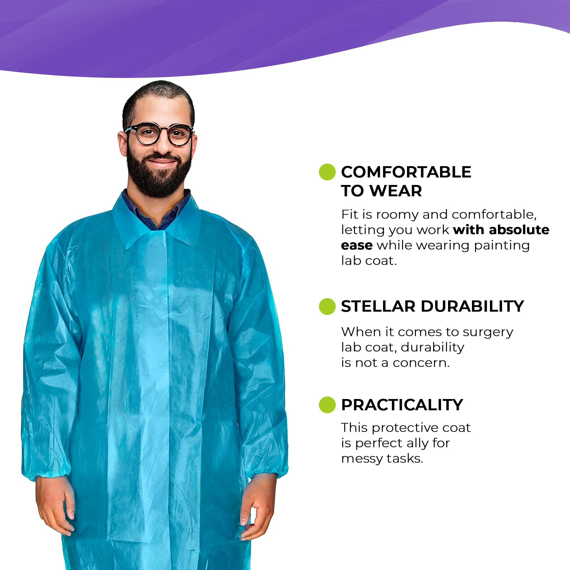 AMZ Medical Supply Disposable Lab Coat - X-Large (Pack of 40) | Blue PP+PE 40GSM Lab Coats for Adults with Loop Fastener & Elastic Wrists | Ideal for Painting, Medical, Laboratory & Industrial Use