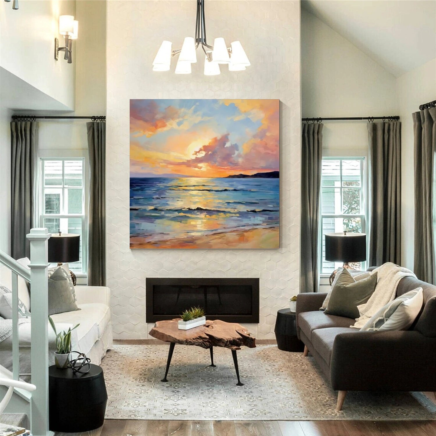 Ocean And Sky Abstract Canvas Art Print #OS 269 - Modern Coastal Wall Decor for Living Room, Bedroom & Office