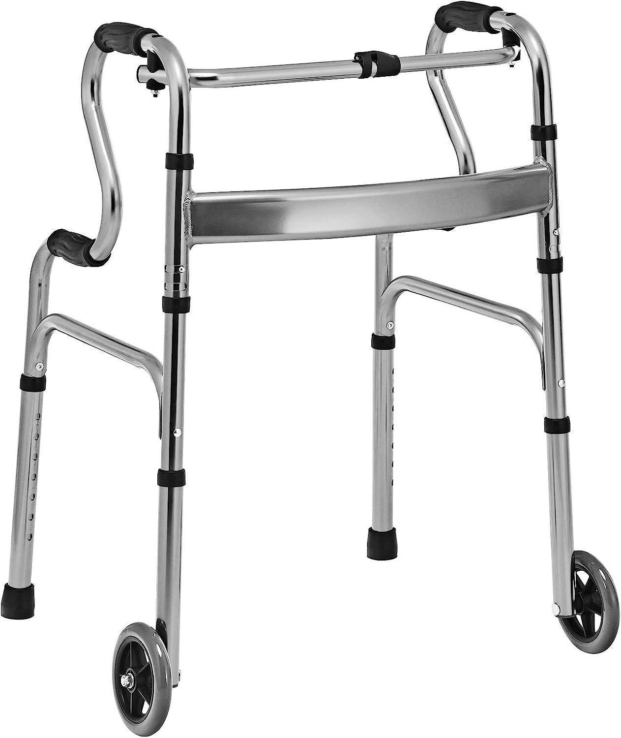 Nightcore Aluminum Alloy Folding Walker for Seniors - Heavy Duty 440 LBS Capacity, Adjustable Height Stand Assist Walker with 2 Wheels & Bi-Level Armrests - Foldable Mobility Aid for Elderly Rehabilitation & Daily Use (Grey) - Perfect for Indoor/Outdoor Walking Assistance & Physical Therapy Recovery