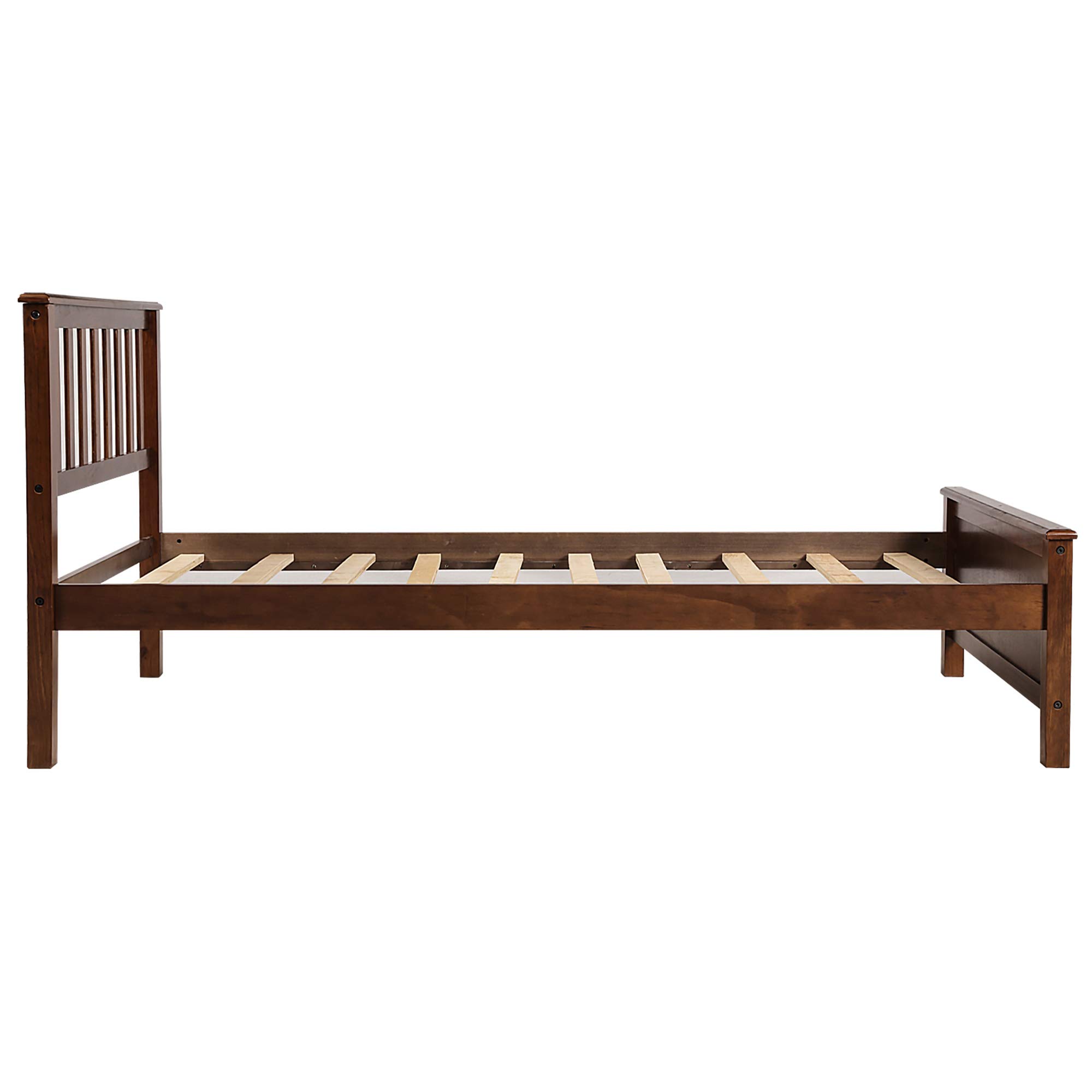 P PURLOVE Twin Size Wood Platform Bed Frame with Headboard & Footboard - Sturdy Wood Slat Support, No Box Spring Needed - Walnut Finish - Perfect for Small Bedrooms, Dorms & Guest Rooms