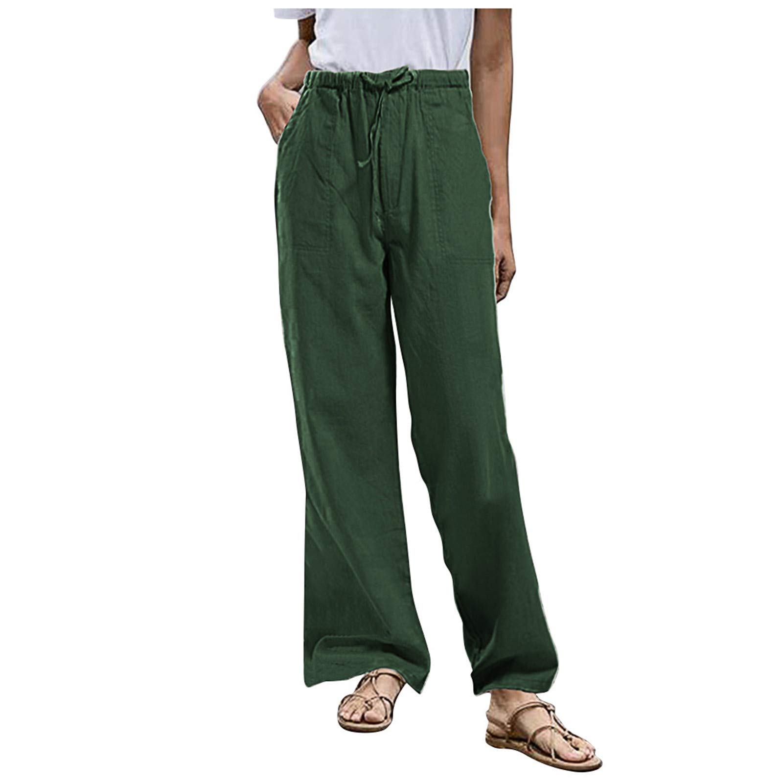 Women's Linen Pants - Casual Summer Palazzo Lounge Pants with Wide Leg & Cropped Style | Perfect for Beach Vacation, Yoga, and Relaxing at Home