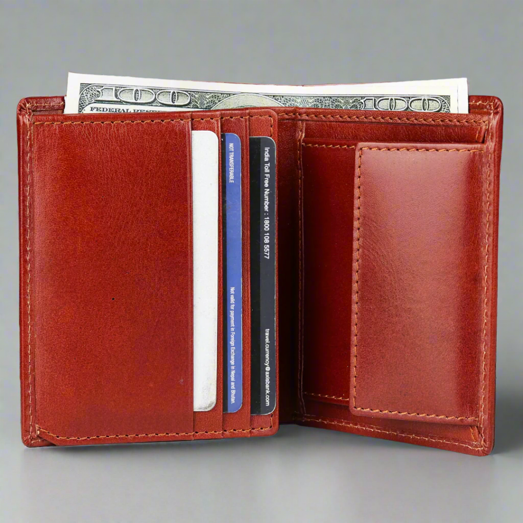 Premium MET Men's Upright Bifold Leather Wallet - RFID Blocking, Slim Design for Cash & Cards - Perfect for Everyday Use, Travel & Business