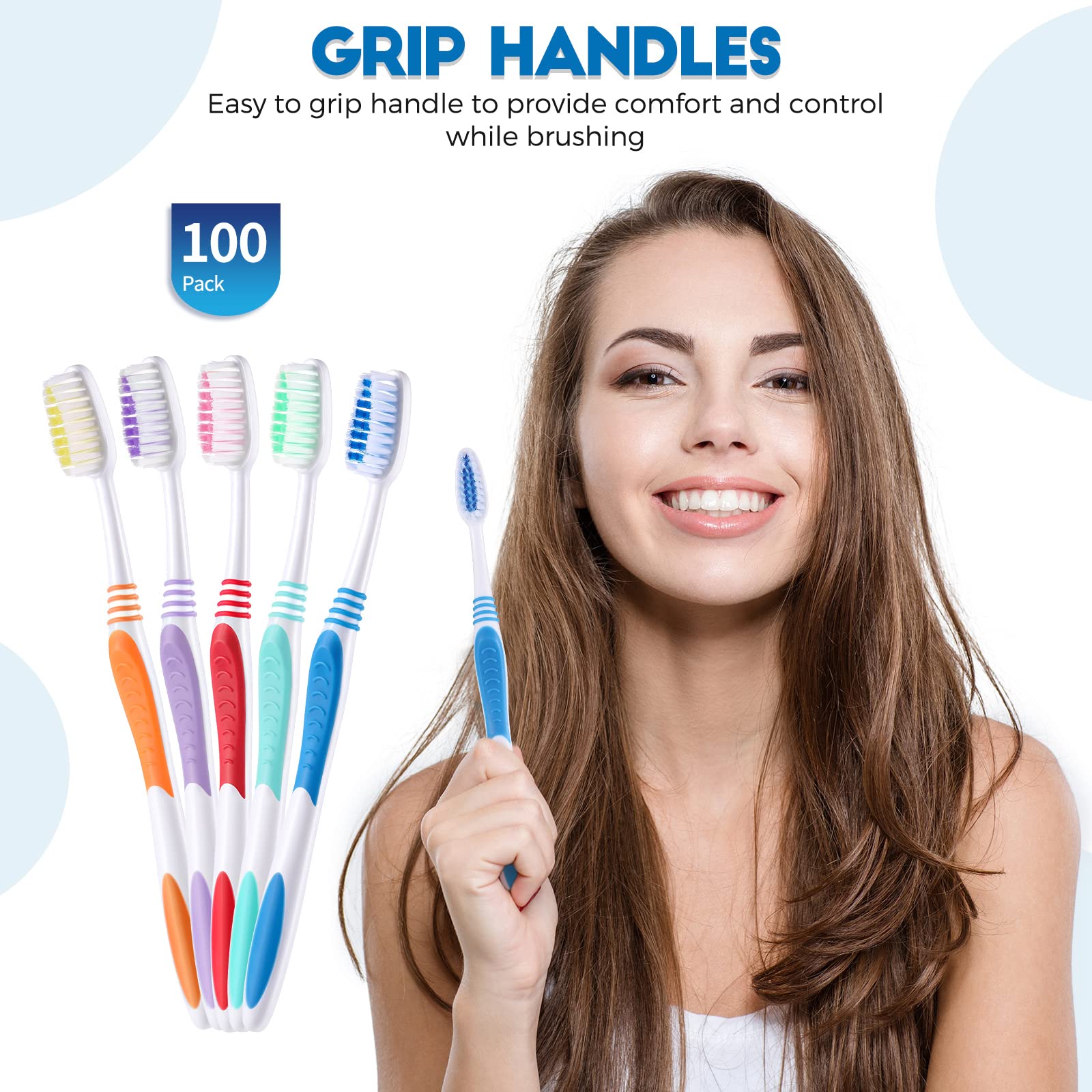Disposable Travel Toothbrushes - Individually Wrapped, Medium Soft Bristles for Adults - Perfect for Hotels, Guests & On-the-Go Oral Care (Multi-Color Pack)