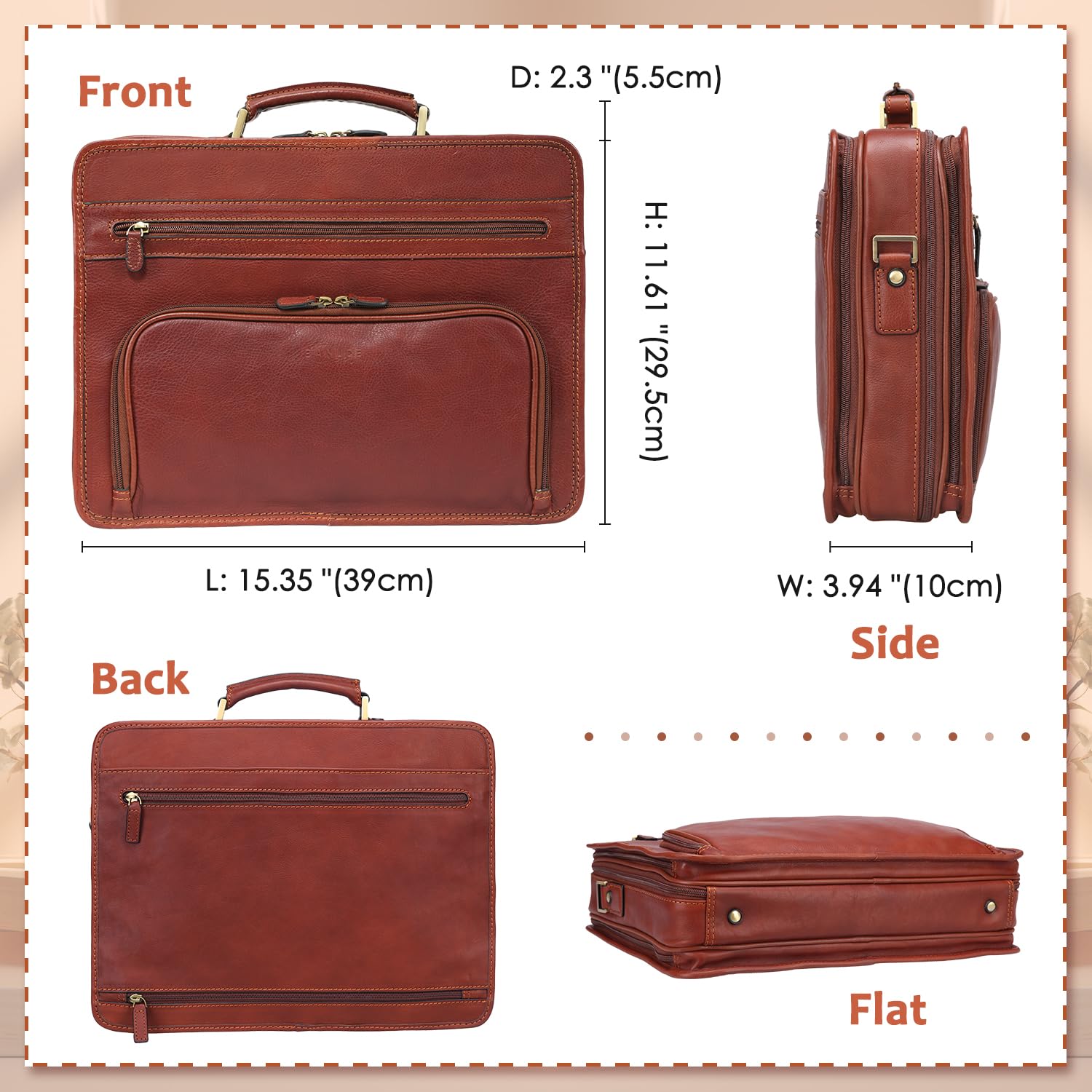 Premium Vintage Italian Leather Briefcase for Men - Full Grain Business Laptop Bag with Luggage Strap (Brown) - Ideal for Office, Travel & Professional Meetings