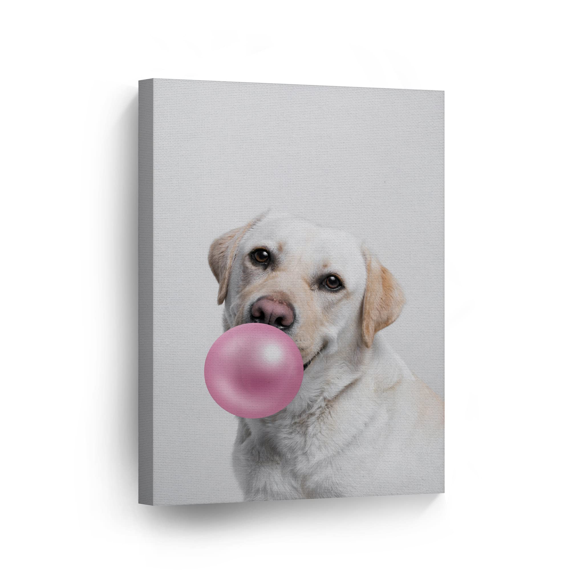 Cute Labrador Retriever Dog Bubble Gum Pop Art Canvas Print - Pink Animal Wall Decor for Kids Room, Nursery & Home - 40x30 Inch Made in USA | Perfect for Pet Lovers & Modern Interior Design