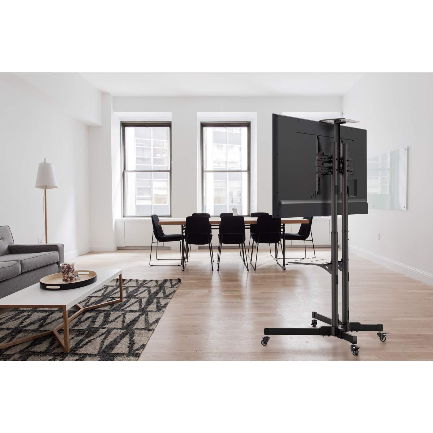 Adjustable Height TV Stand Cart with Wheels - Mobile Multimedia Entertainment Center for Living Room, Bedroom, or Office