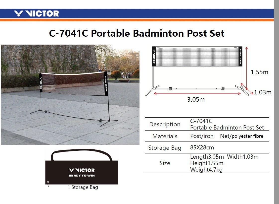 Victor C 7041C Portable Badminton Net Set - Lightweight & Easy Setup for Indoor/Outdoor Play - Perfect for Backyard, Beach, Park & Gym Games