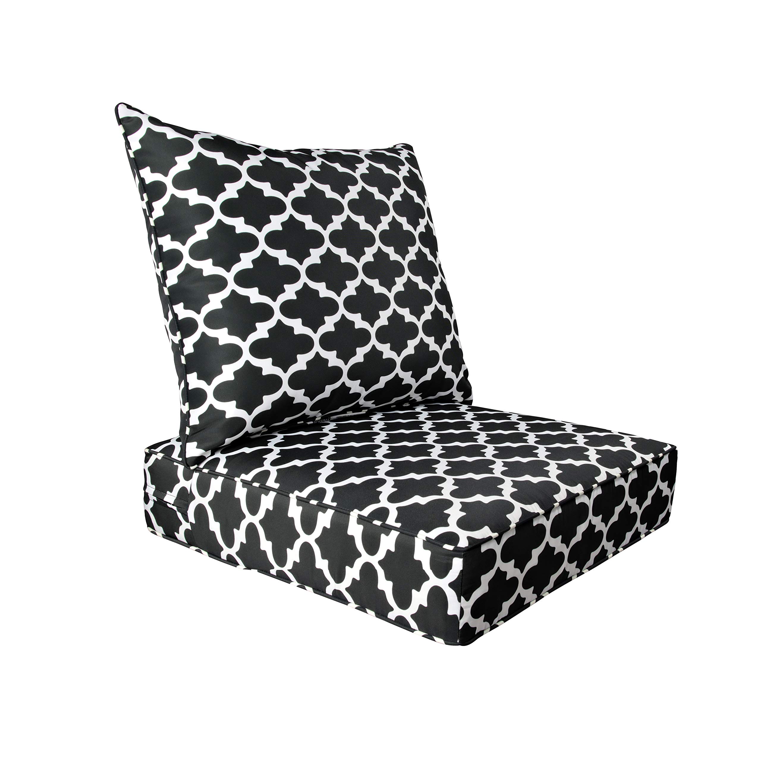 Bossima Deep Seat Chair Cushion Set - Indoor/Outdoor Waterproof Cushions with Black White Floral Pattern - Perfect for Patio, Garden, Poolside & Living Room Furniture - Spring Summer Seasonal Replacement Pillows
