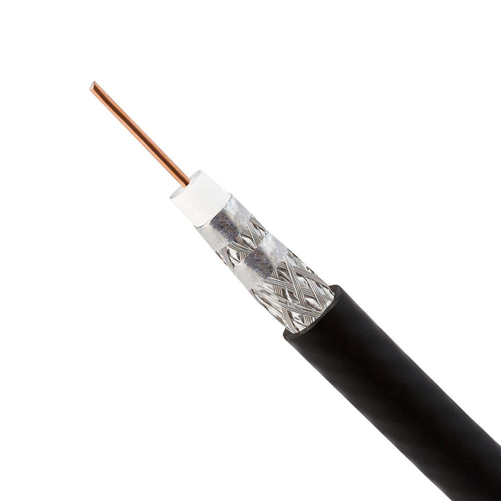 RG6 Quad Shield Coaxial Cable - 1000ft Black (Wooden Spool) for HD TV, Satellite & Internet Installation | Durable Outdoor/Indoor Use