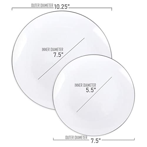 Eco-Friendly Disposable Plastic Plates with Elegant Rim Design - Bulk Round Dinnerware for Wedding, Birthday Party, Picnic & All Special Occasions (White & Silver Combo Set, 120-Pack) - Perfect for Outdoor Events, Catering & Large Gatherings