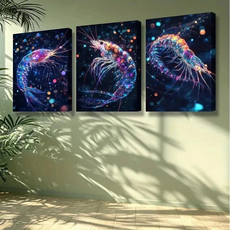 3-Piece Shrimp Dream Wall Art Set - Framed Canvas 50x70cm (19.7x27.6in) - High Quality Print - 100% Australian Made - Ready to Hang - Perfect for Living Room, Bedroom & Office Decor