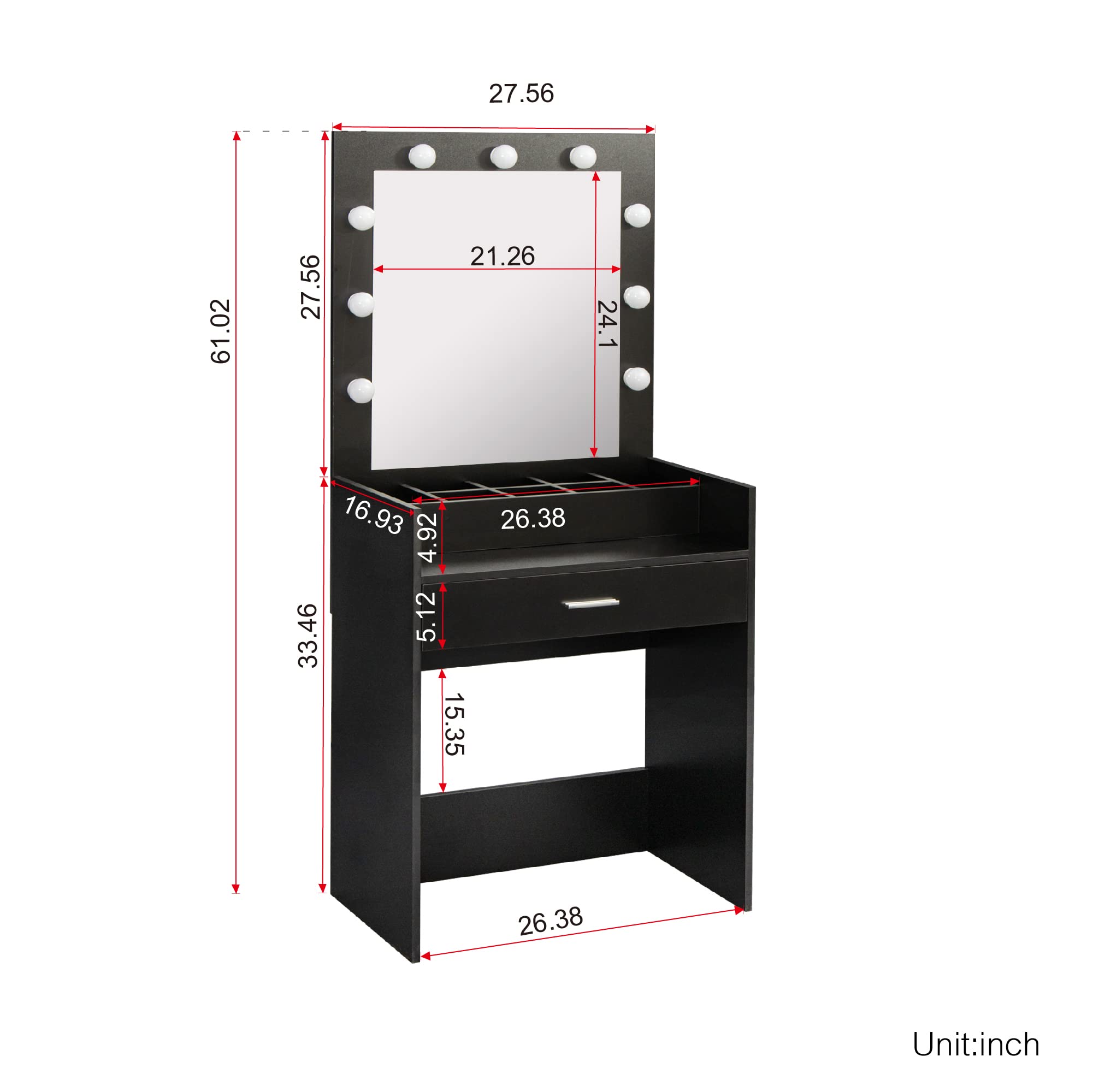 **Goujxcy Modern LED Lighted Makeup Vanity Set with Drawers & Lighted Mirror - Black Dresser for Bedroom, Perfect for Makeup, Skincare & Dressing Table Organization**