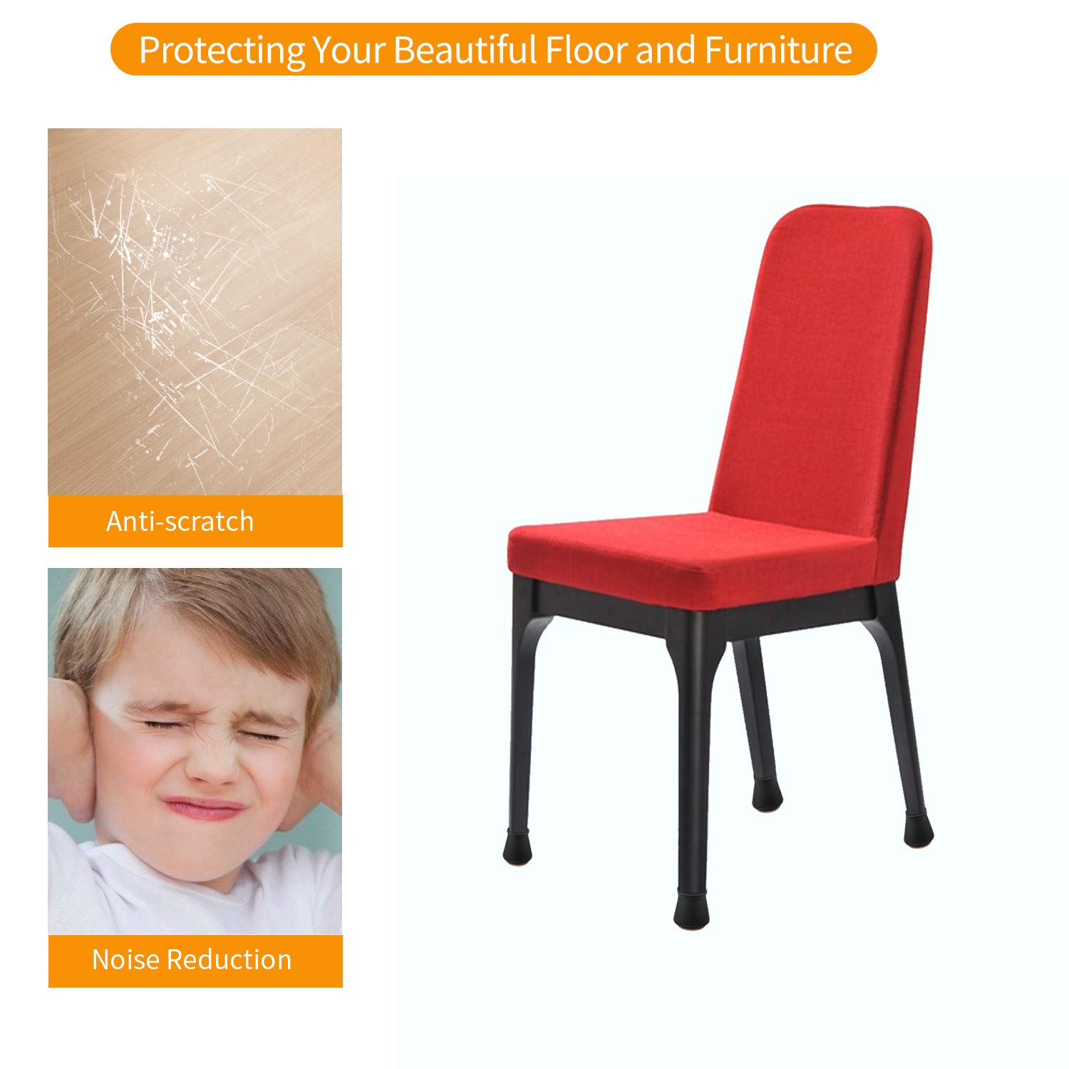 Black Silicone Chair Leg Floor Protectors with Felt - 16 Pcs Furniture Leg Caps for Hardwood Floor Protection (1.2
