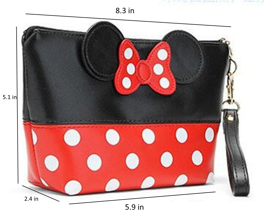 Minnie Mouse Polka Dot Cosmetic Bag - Waterproof Travel Makeup Pouch with Zipper for Women, Girls (Trapezoid, Red/Black) - Perfect for Travel, Gym, and Daily Essentials Storage