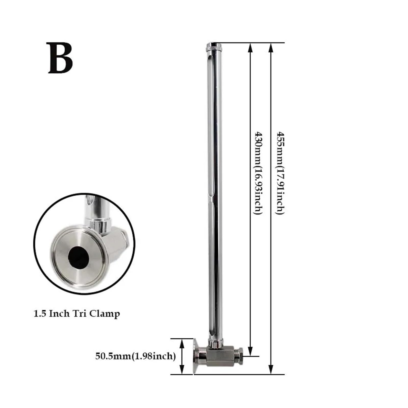 1.5 Inch Tri Clamp Sight Gauge - Chrome-Plated Reinforced Tempered Glass for Home Brewing - Water Level Indicator (B 455mm) - Perfect for Beer, Wine & Kombucha Making
