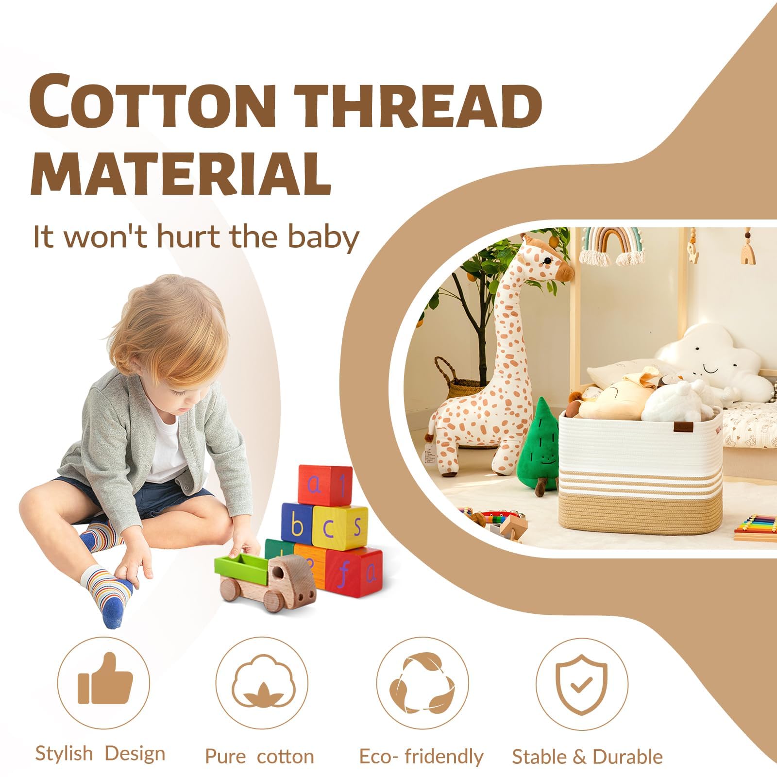 42L*2 Pack Jute Storage Baskets - Cotton Rope Laundry Basket for Closet, Blanket & Toy Organizer - Perfect for Living Room, Bedroom, Laundry Room & Home Organization
