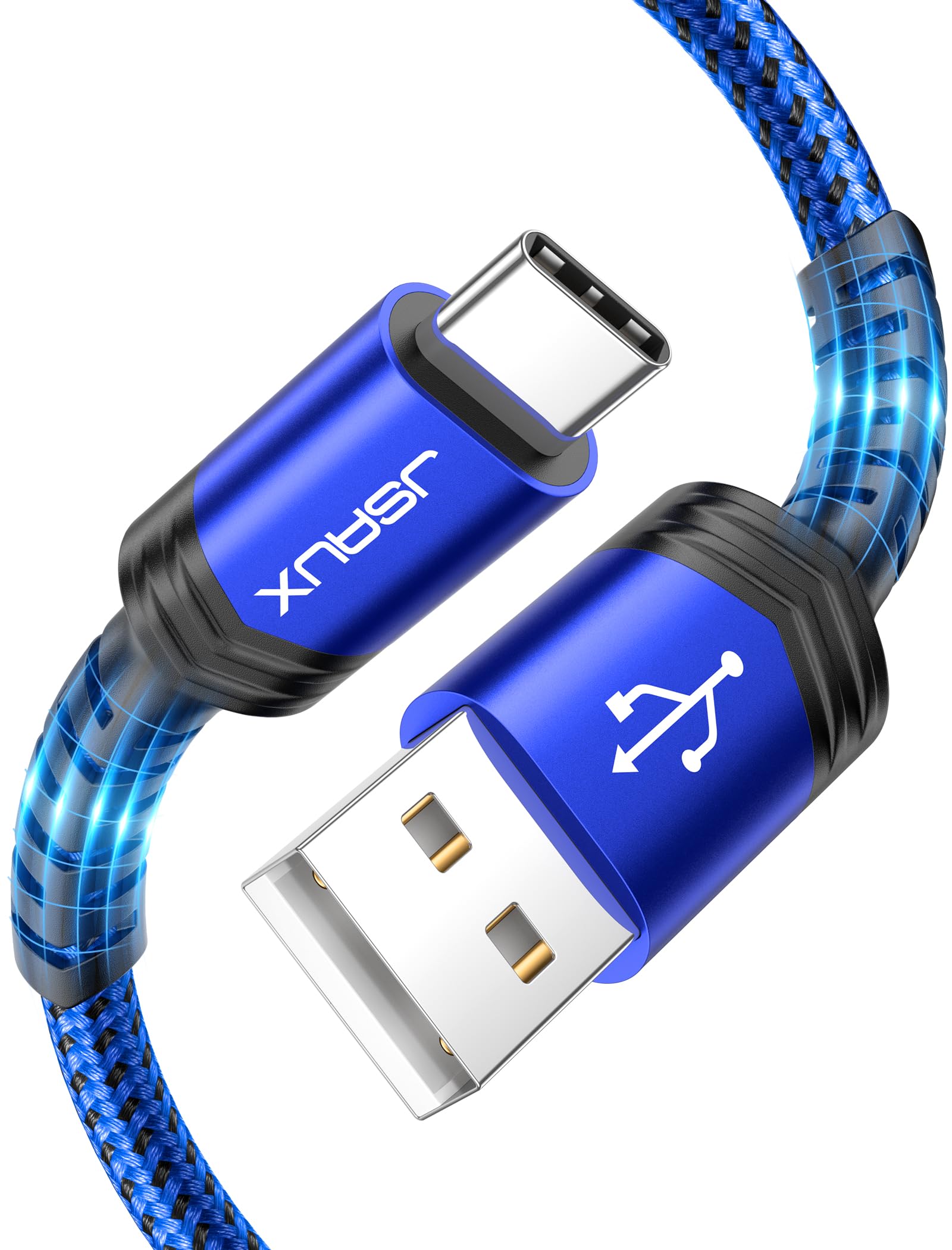 JSAUX USB C to USB A Fast Charging Cable 2-Pack 10ft, 3.1A High-Speed Charger Cord Compatible with iPhone 15 Series, Samsung Galaxy S20/S10/S9, Note 20/10, LG G8/G7/V30 - Blue | Perfect for Home, Office & Car Charging