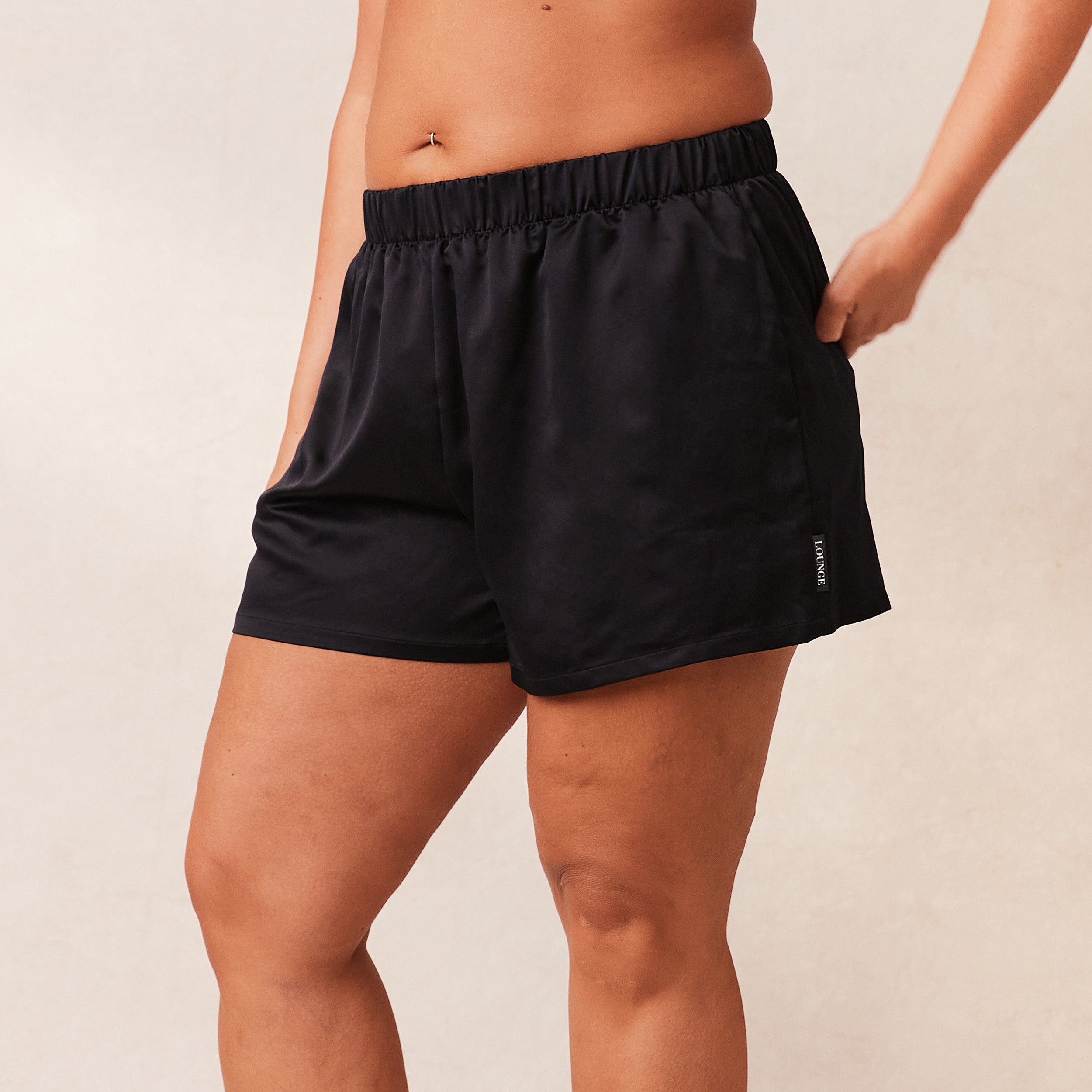 Classic Black Satin Pajama Shorts for Women - Comfortable Sleepwear & Lounge Wear for Summer Nights and Relaxing at Home
