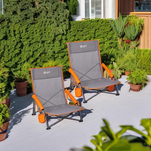 Best Lightweight Portable Beach Chair for Adults - 300LBS Capacity, Low Camping Chair with Cup Holder & Mesh Back, Foldable Outdoor Chair with Carry Bag - Perfect for Beach, Picnic, Travel, Concert & Festival Use